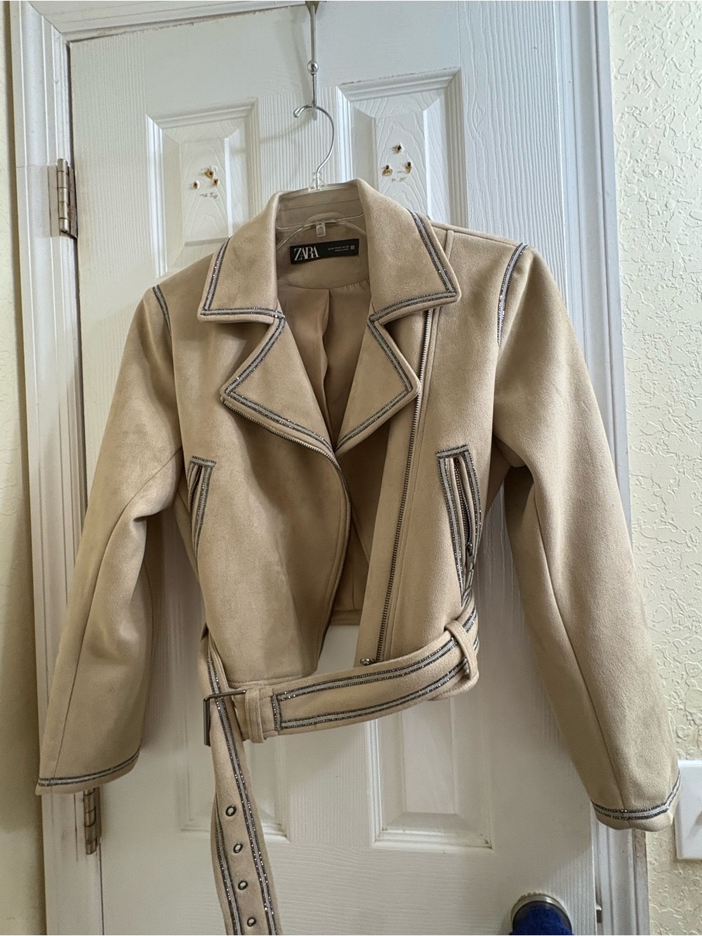 Women's Zara Beige Faux Suede Belted Jacket - Picture 14 of 17